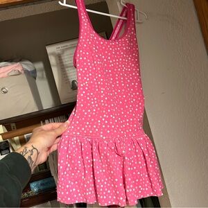 Girls Lands End Pink and Cream Polka Dot Swim Dress